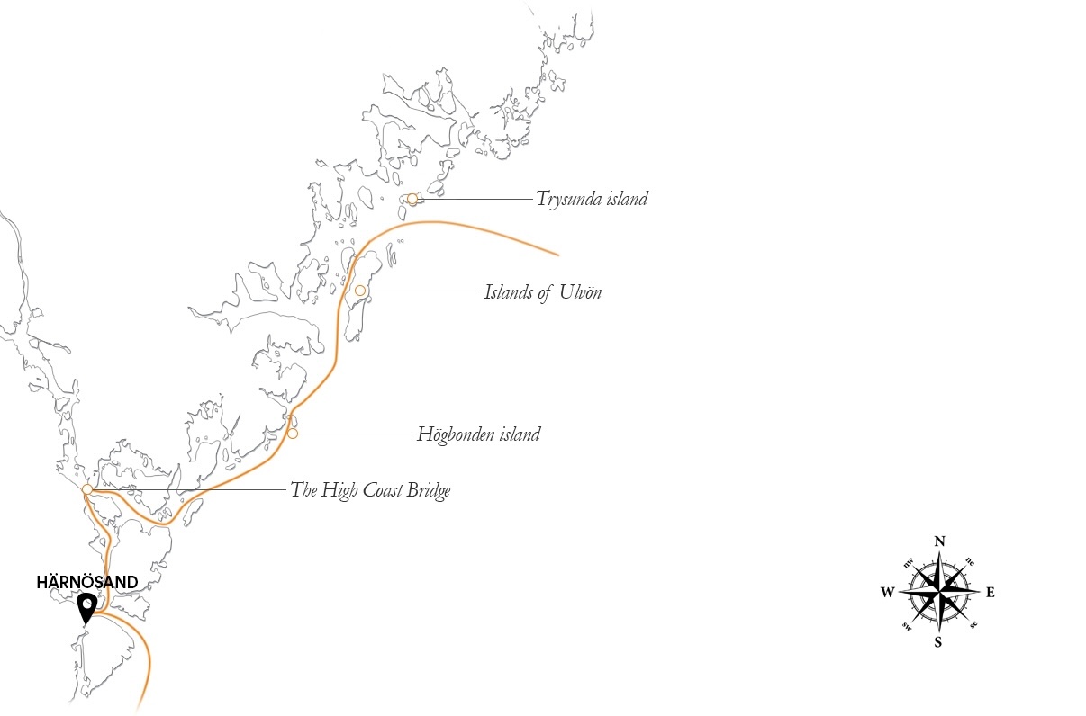 karta över inomskärsrutt genom höga kusten