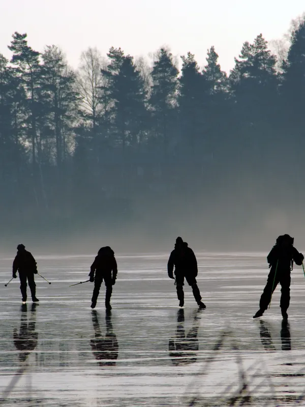 personer som skrider fram på långfärdsskridskor 
